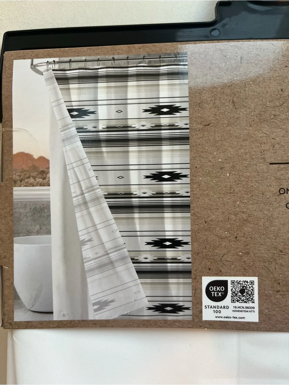 Wrangler White Shower Curtain Set with Black, Tan, Yellow Stripe Accents